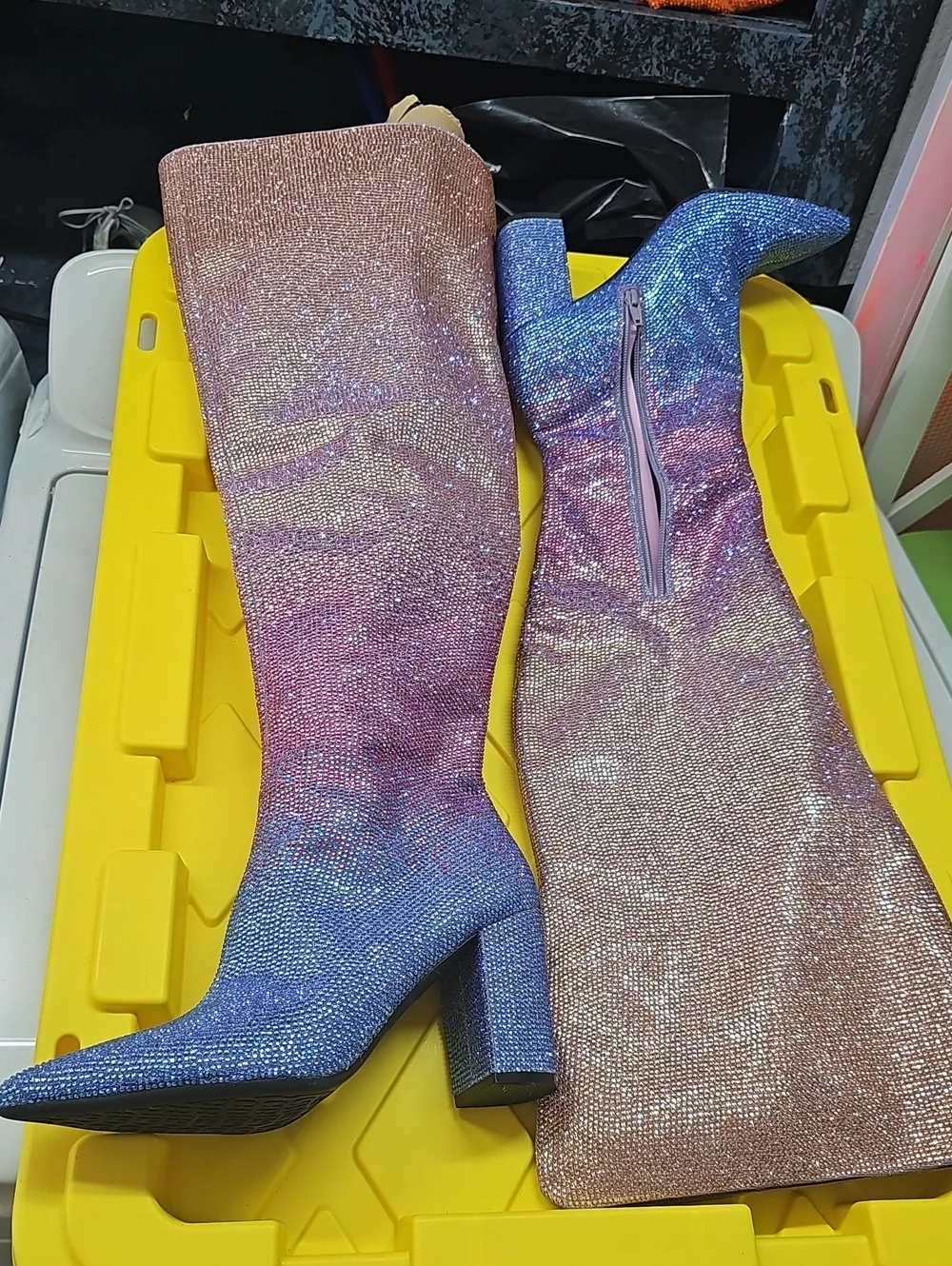 Rare Gianni Bini Rhinestone Ombre Over-the-Knee Boots in Pink and Blue